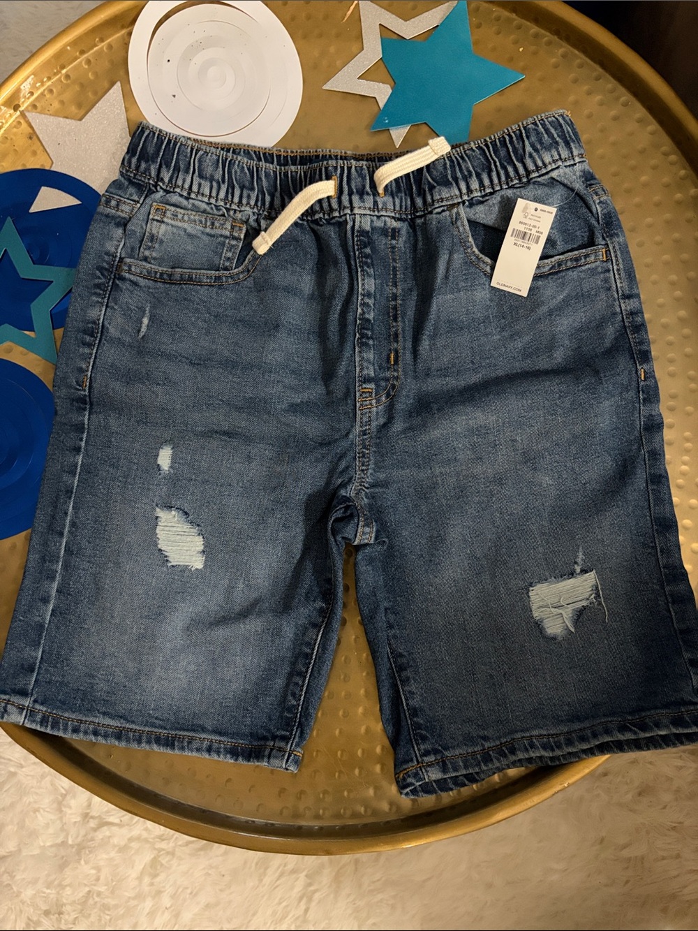 Old Navy Blue Denim Slim Shorts with Drawstring Waist